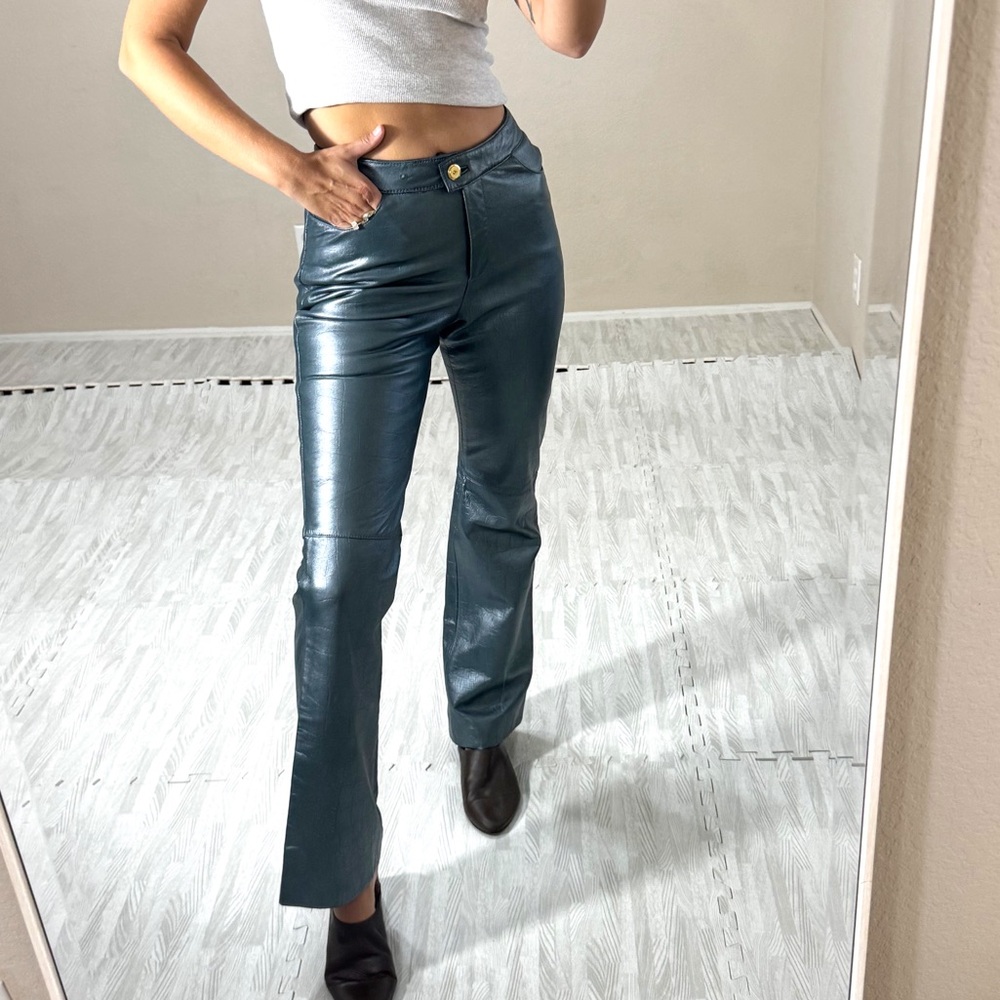 St. John Collection Metallic Croc Genuine Leather Straight Leg Pants